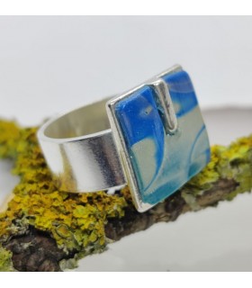 Mokume blue ring