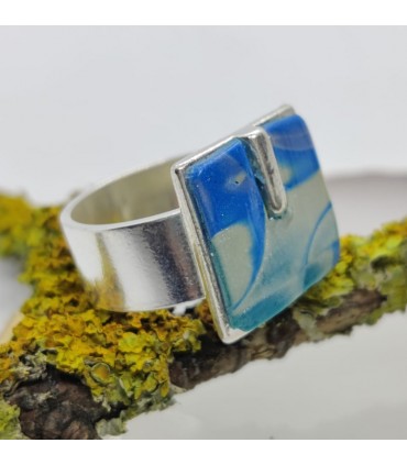 Mokume blue ring