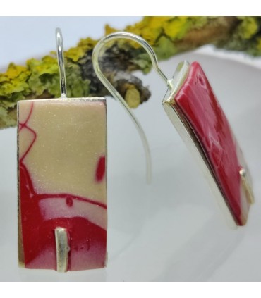 Mokume hooked red earrings