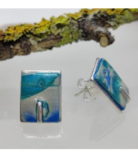 Mokume stud blue earrings